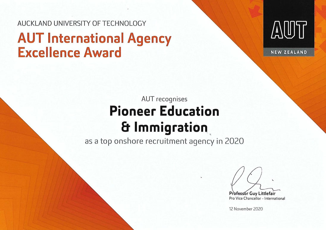 Pioneer receives 'Top Agency in 2020' award from Auckland University of Technology